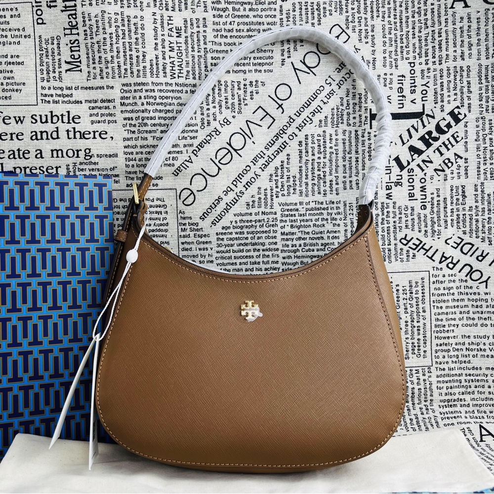 NWT Tory Burch Emerson Saffiano Leather Shoulder Bag in Moose 150258